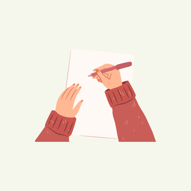 Comicstil - Zwei Arme ragen mit einem Stift in der Hand über einem weißen Blatt Papier.